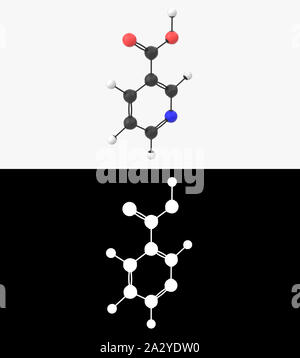 3D-Darstellung eines Vitamin B3 Niacin Molekül mit alpha Schicht Stockfoto