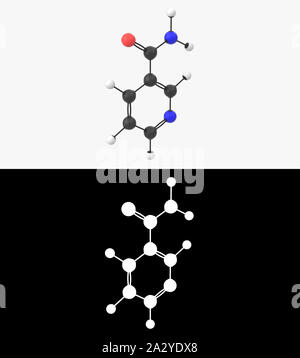 3D-Darstellung eines Vitamin B3 niacinamide Molekül mit alpha Schicht Stockfoto