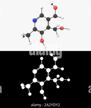 3D-Darstellung eines Vitamin B6 Pyridoxin Molekül mit alpha Schicht Stockfoto