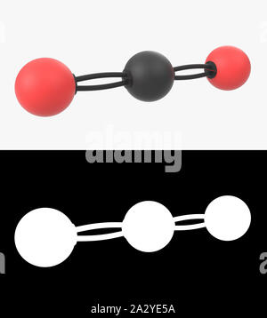 3D-Darstellung eines CO2-Moleküls mit alpha Schicht Stockfoto