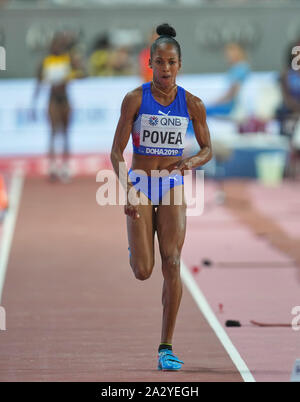 Doha, Katar. 3. Okt, 2019. konkurrieren im Siebenkampf der Frauen während des 17. IAAF Leichtathletik WM in der Khalifa Stadion in Doha, Katar. Ulrik Pedersen/CSM. Stockfoto