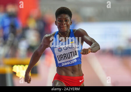 Doha, Katar. 3. Okt, 2019. konkurrieren im Siebenkampf der Frauen während des 17. IAAF Leichtathletik WM in der Khalifa Stadion in Doha, Katar. Ulrik Pedersen/CSM. Stockfoto