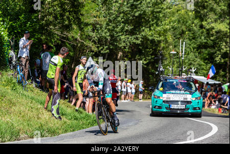 Bosdarros, Frankreich - 19 Juli, 2019: Der österreichische Radprofi Patrick Konrad von Team Bora-Hansgrohe reiten während der Stufe 13, Einzelzeitfahren, von Le Tour de France 2019. Stockfoto