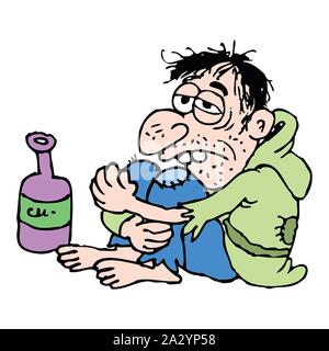 Obdachloser und Weinflasche Stock Vektor