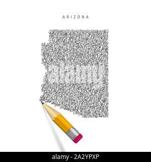 Arizona Skizze scribble Karte auf weißem Hintergrund. Hand Vektorkarte von Arizona gezogen. Realistische 3D-Bleistift mit Gummi. Stock Vektor