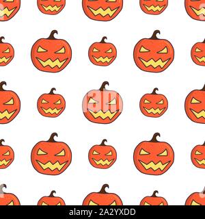 Cartoon geschnitzten Halloween Kürbis nahtlose Muster für Gewebe, Geschenkpapier, Hintergrund, wallpaper. Halloween Feier fun party Vektor Kulisse. Stock Vektor