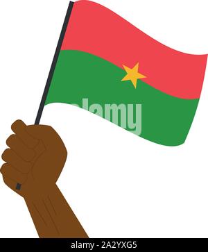 Hand und heben die Nationalflagge von Burkina Faso Stock Vektor