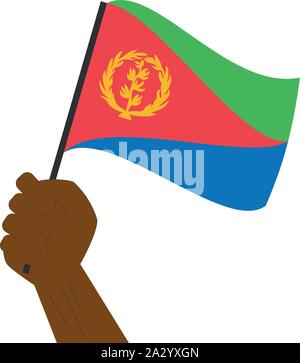 Hand und heben die Nationalflagge von Eritrea Stock Vektor