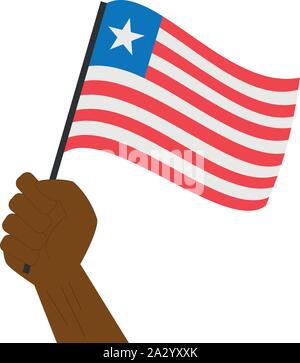 Hand und Anhebung der nationalen Flagge von Liberia Stock Vektor