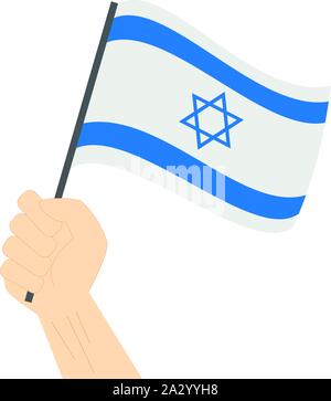 Hand und Anhebung der nationalen Flagge Israel Stock Vektor