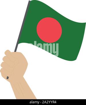 Hand und Anhebung der nationalen Flagge Bangladesch Stock Vektor