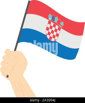 Hand und Anhebung der nationalen Flagge Kroatien Stock Vektor