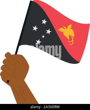 Hand und Anhebung der nationalen Flagge Papua-Neuguinea Stock Vektor