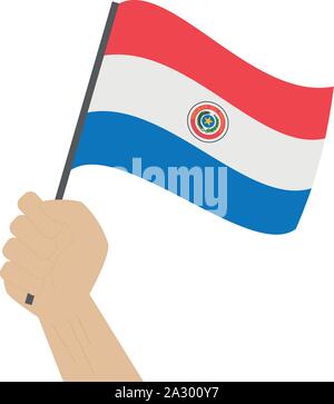 Hand und heben die Nationalflagge von Paraguay Stock Vektor