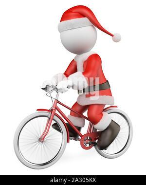 3d-weißen Abbildung. Santa Claus reiten auf ein rotes Fahrrad. Isoliert weißer Hintergrund. Stockfoto