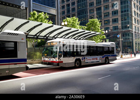 Cta Transit Bus7900-Serie Nova Bus an der Haltestelle auf Chicago Illinois Vereinigte Staaten von Amerika Stockfoto
