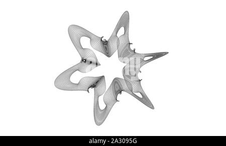Abstrakte schwarz parametrische wire-frame Form auf weißem Hintergrund, 3D-Rendering illustration Stockfoto