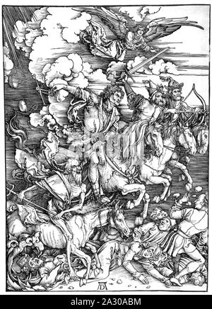 ALBRECHT DÜRER (1471-1528) deutschen Künstler. Die vier Reiter der Apokalypse Holzstich Stockfoto