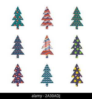 Satz von verschiedenen Weihnachtsbaum Formen mit nahtloser Muster innen. Vector Illustration. Stock Vektor