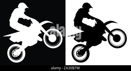 Motocross Fahrer und Motorrad Silhouette isoliert Vector Illustration Stock Vektor