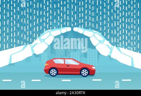 Vektor eines modernen Autos durch intelligente künstliche Intelligenz gewahrt werden, roboterhände Stock Vektor