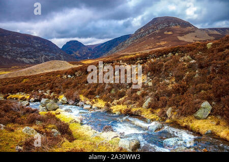 Wanderweg im Cairngorms Nationalpark, Schottland, Großbritannien. Route zum Berg scharf über Glen markieren. Stockfoto