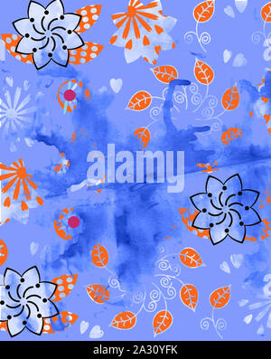 Abstraktes Aquarell bunter floraler Grunge handgefertigter und digitaler Hintergrund. Stockfoto