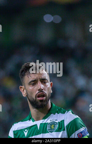 Oktober 03, 2019. Lissabon, Portugal. Die Sportliche Mittelfeldspieler aus Portugal Bruno Fernandes (8) in Aktion im Spiel der UEFA Europa League, Gruppe D, Sporting CP vs LASK Linz Credit: Alexandre de Sousa/Alamy leben Nachrichten Stockfoto