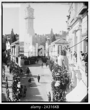 Eintrag von Feldmarschall Allenby, Jerusalem, 11. Dezember 1917. Britische Truppen entlang der Straßen von Jerusalem Stockfoto