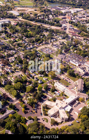 Luftaufnahme des schönen, historischen Stoughton, Wisconsin, USA. Stockfoto