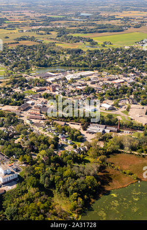 Luftaufnahme des schönen, historischen Stoughton, Wisconsin, USA. Stockfoto