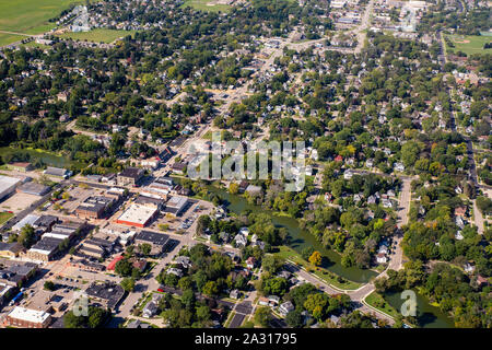 Luftaufnahme des schönen, historischen Stoughton, Wisconsin, USA. Stockfoto