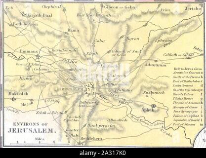 Umgebung von Jerusalem. 1836 Tanner Karte von Palästina - Israel - Heiliges Land - Geographicus - Palästina - Tanner-1836 (7/8). Stockfoto