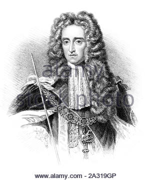 Thomas Osborne Portrait, 1st Duke of Leeds, 1632 - 1712, war ein englischer Politiker, der Teil des Unsterblichen sieben Gruppe, Wilhelm III., Fürst von Orange eingeladen, James II. von England als Monarch während der Glorreichen Revolution abzusetzen war, vintage Abbildung von 1850 Stockfoto