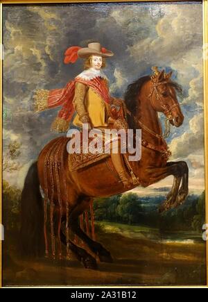 Equestrian portrait von Kardinal Infante Ferdinand von Österreich, durch Antoine-Francois van der Meulen, Öl auf Holz - Villa Vauban - Luxemburg Stadt - Stockfoto