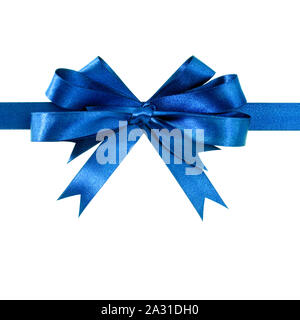 Royal Blau Geschenk Schleife gerade horizontale isoliert auf Weiss. Stockfoto