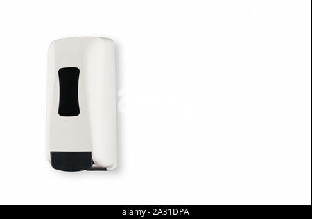 Weiße und schwarze Flüssigseife dispenser Kunststoff nachfüllbar groß an der Wand montiert Stockfoto