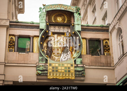 Wien Europa, die Wien zu einer schönen Uhr Ankeruhr am Hohen Markt auf der norther Teil der Innenstadt auf 1914 entfernt Stockfoto