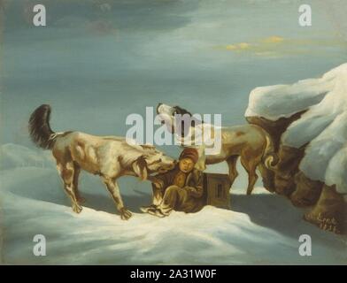 Ernst von Sachsen-Coburg und Gotha-Zwei Bernhardinerhunde im Schnee. Stockfoto