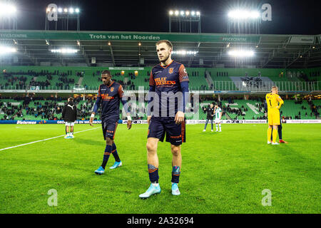 Groningen, Nederland. 04 Okt, 2019. GRONINGEN 04-10-2019, Fußball, niederländischen Eredivisie, Hitachi Kapitalmobilität Stadion, Saison 2019-2020, RKC Waalwijk Spieler enttäuscht nach dem Spiel FC Groningen - RKC Waalwijk 3-0 Credit: Pro Schüsse/Alamy leben Nachrichten Stockfoto