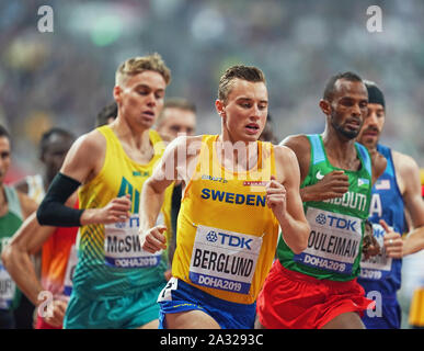 Doha, Katar. 4. Okt, 2019. Kalle Berglund von Schweden in die 1500 Meter für Männer während des 17. IAAF Leichtathletik WM in der Khalifa Stadion in Doha, Katar. Ulrik Pedersen/CSM/Alamy leben Nachrichten Stockfoto