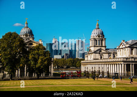 Blick auf die Stadt London Greenwich Park. Stockfoto