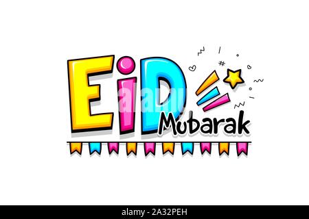 Comic Text Eid Mubarak Gruß cartoon Gruß Stock Vektor