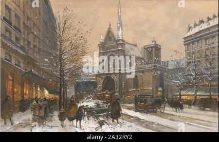 Eugène Galien-Laloue Paris Eglise Saint-Laurent sur le Boulevard Magenta. Stockfoto