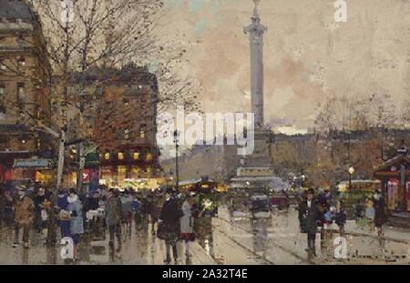 Eugène Galien-Laloue Place de la Bastille. Stockfoto