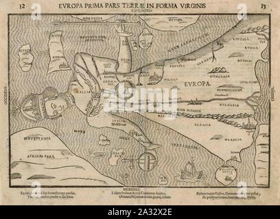 Europa Prima Pars Terrae in Forma Virginis - Bünting H. 1582. Stockfoto