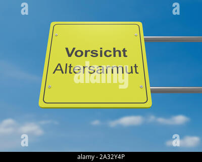 Deutsche Verkehrszeichen Politik Konzept: Vorsicht, Vorsicht Altersarmut Altersarmut in Deutsche Sprache, 3D-Darstellung Stockfoto