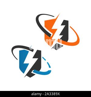 Schutzvorrichtung Schild und elektrische Logo Design Konzept Vektor icon Vorlage Stock Vektor