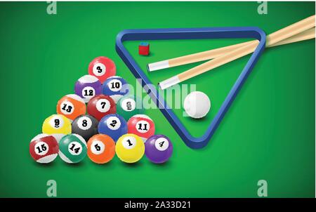 Billard-Kugeln in einem Billardtisch. Stock Vektor