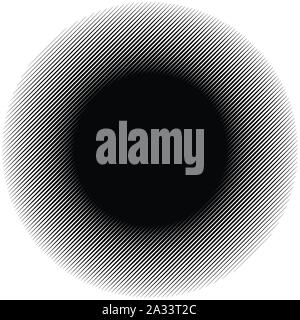 Diagonal, schrägen abstrakte geometrische Kreis. Schräge, hang Linien halftone Kreis. Radial, kreisförmigen neigen, kippen Sie parallele geraden Streifen (Dicke Stock Vektor